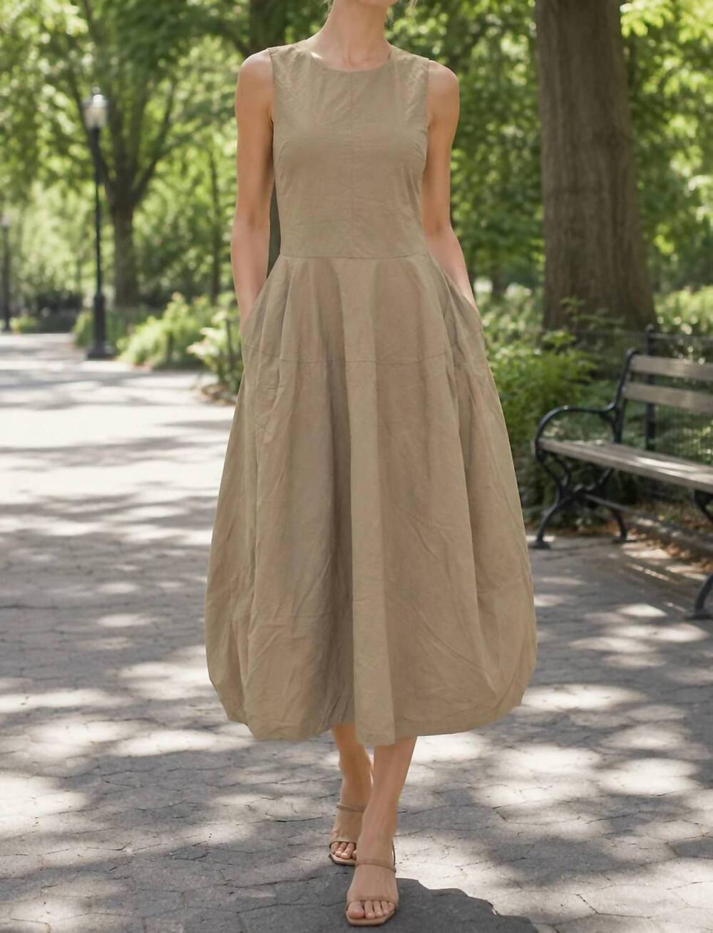 NEW PINCH solid wide midi dress in khaki